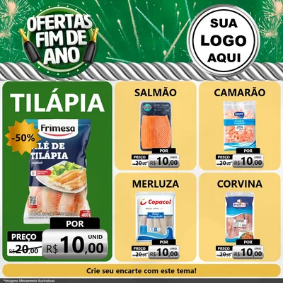 Modelo de Rede Social para Feed Facebook com o tema Ofertas Fim de Ano para Peixaria