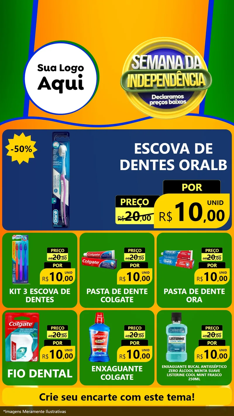 Modelo de Rede Social para Stories com o tema Semana da Independência Declaramos Preços Baixos para Higiene Pessoal