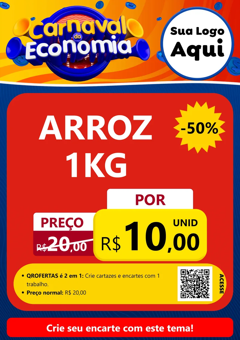 Modelo de Cartaz para Cartaz A4 Vertical com o tema Carnaval da Economia para Supermercado