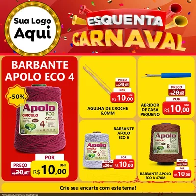 Modelo de Rede Social para Feed Facebook com o tema Esquenta Carnaval para Armarinho e Aviamentos