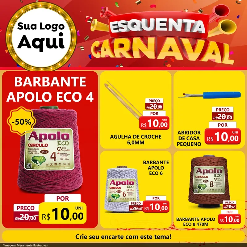 Modelo de Rede Social para Feed Facebook com o tema Esquenta Carnaval para Armarinho e Aviamentos