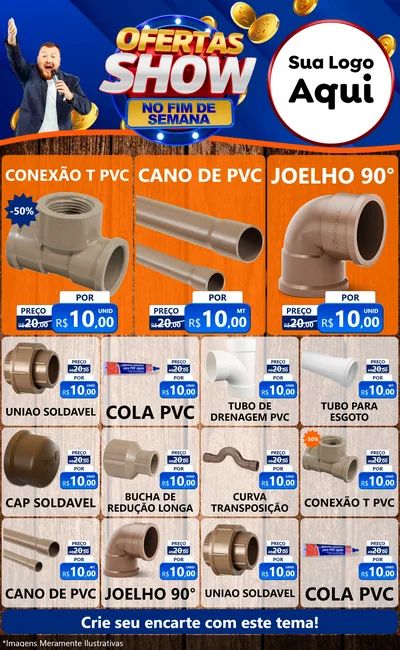 Modelo de Encarte para Encarte Grande com o tema Ofertas Show No Fim De Semana para Tubos e conexões