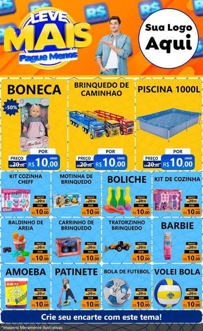 Modelo de Encarte para Encarte Grande com o tema Leve Mais, Pague Menos para Brinquedos