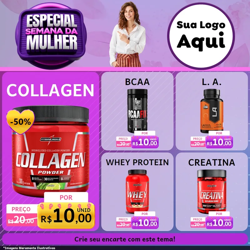 Modelo de Rede Social para Feed Facebook com o tema Especial Semana da Mulher para Suplementos alimentares