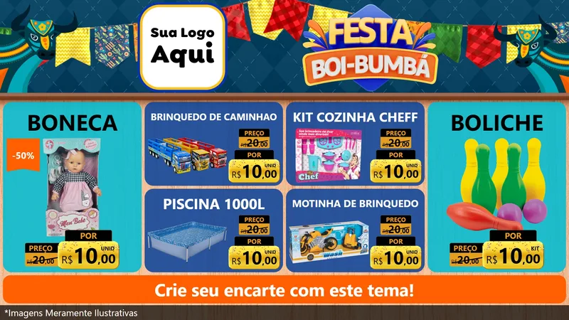 Modelo de TV para TV Horizontal com o tema Festa Boi Bumbá para Brinquedos