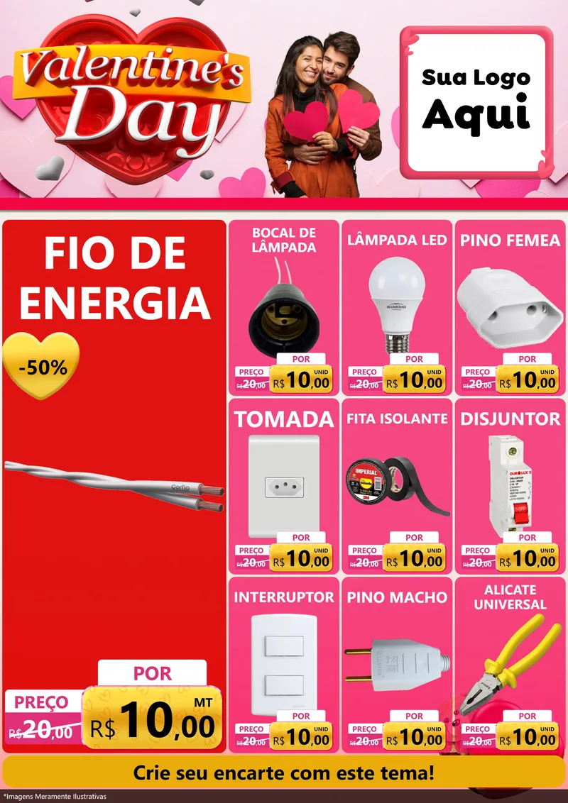 Modelo de Encarte para Encarte A4 Vertical com o tema Valentine's Day para Materiais Elétricos
