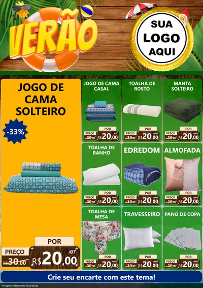 Modelo de Encarte para Encarte A4 Vertical com o tema Verão para Cama, Mesa e Banho