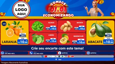 Modelo de TV para TV Horizontal com o tema Comece 1º de Janeiro Economizando para Hortifrúti