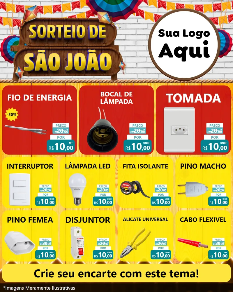 Modelo de Rede Social para Feed Instagram com o tema Sorteio de São João para Materiais Elétricos