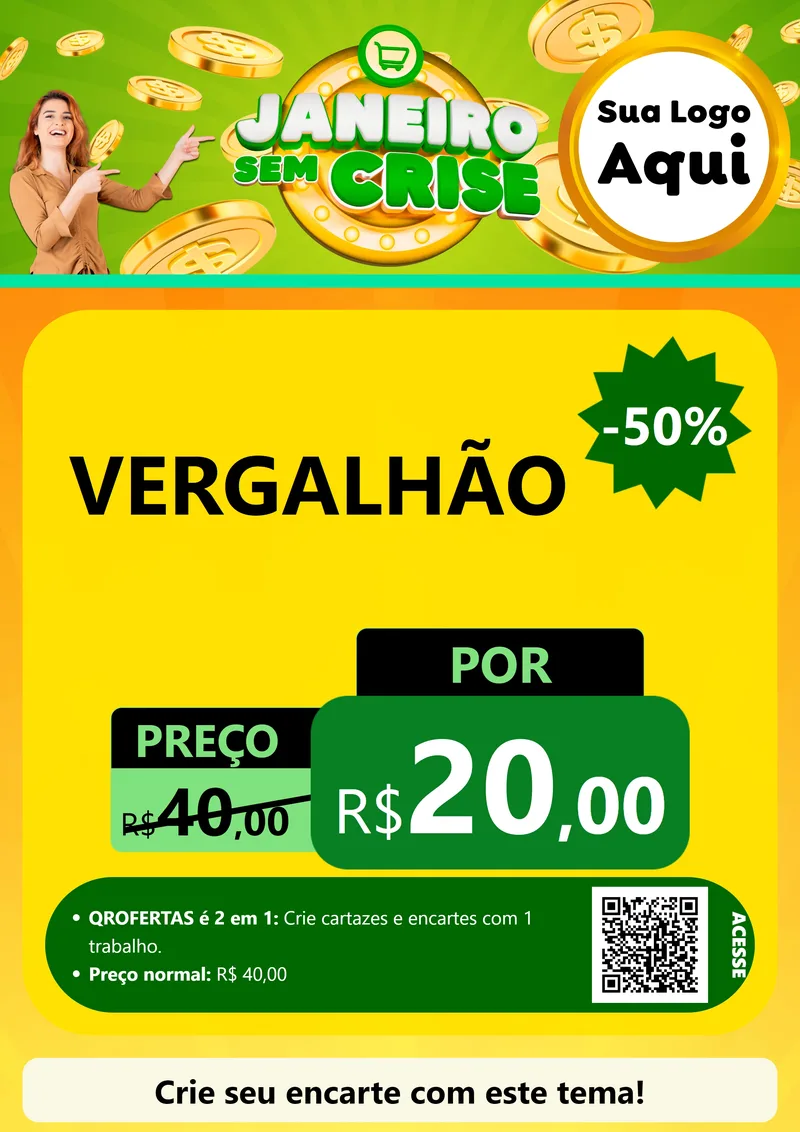 Modelo de Cartaz para Cartaz A4 Vertical com o tema Janeiro Sem Crise para Ferragens
