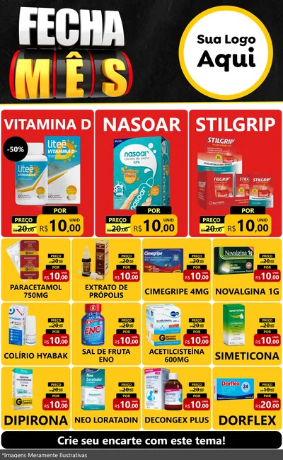 Modelo de Encarte para Encarte Grande com o tema Fecha Mês para Farmácia