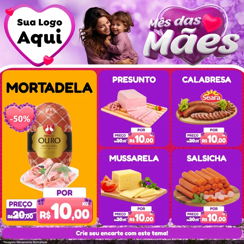 Modelo de Rede Social para Feed Facebook com o tema Mês das Mães para Frios e Laticínios