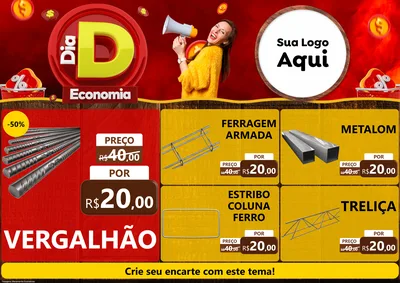 Modelo de Encarte para Encarte A4 Horizontal com o tema Dia D Economia para Ferragens