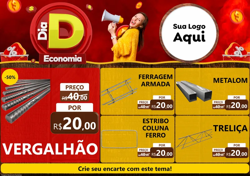 Modelo de Encarte para Encarte A4 Horizontal com o tema Dia D Economia para Ferragens