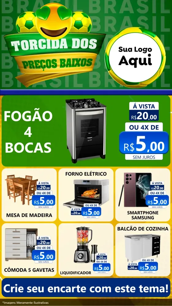 Modelo de Rede Social para Stories com o tema Torcida dos Preços Baixos - Copa para Móveis e Eletro