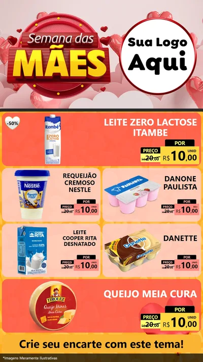 Modelo de TV para TV Vertical com o tema Semana das Mães para Frios e Laticínios