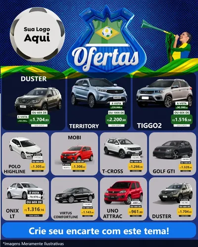 Modelo de Rede Social para Feed Instagram com o tema Ofertas (Futebol) para Concessionaria de Carros