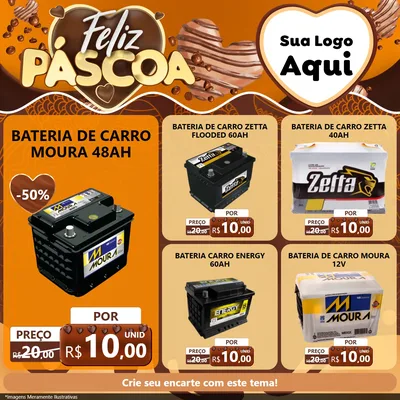 Modelo de Rede Social para Feed Facebook com o tema Feliz Páscoa para Baterias Elétricas