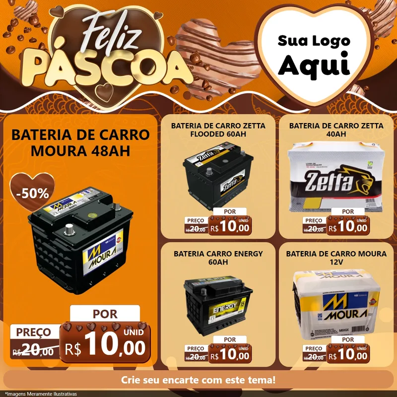 Modelo de Rede Social para Feed Facebook com o tema Feliz Páscoa para Baterias Elétricas