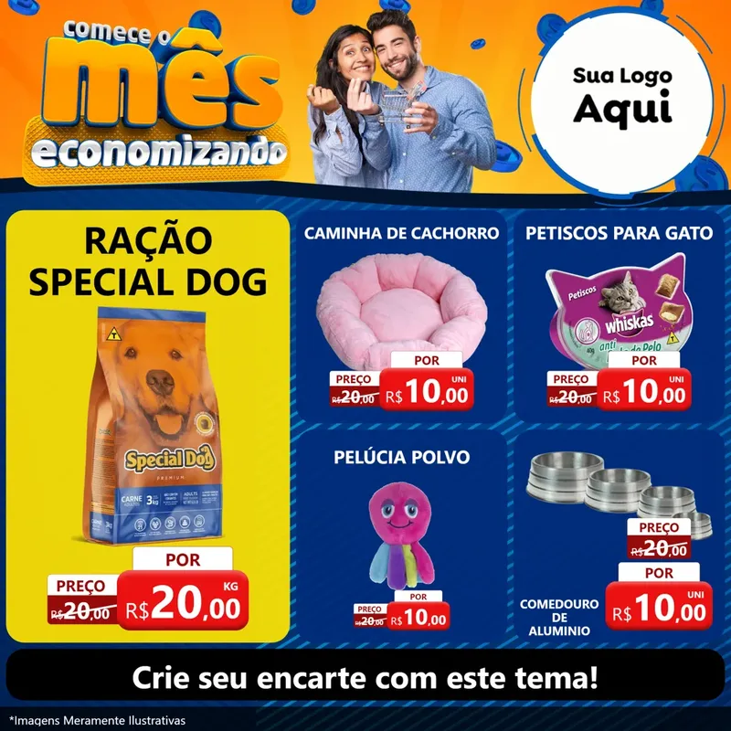 Modelo de Rede Social para Feed Facebook com o tema Comece O Mês Economizando para Pet Shop