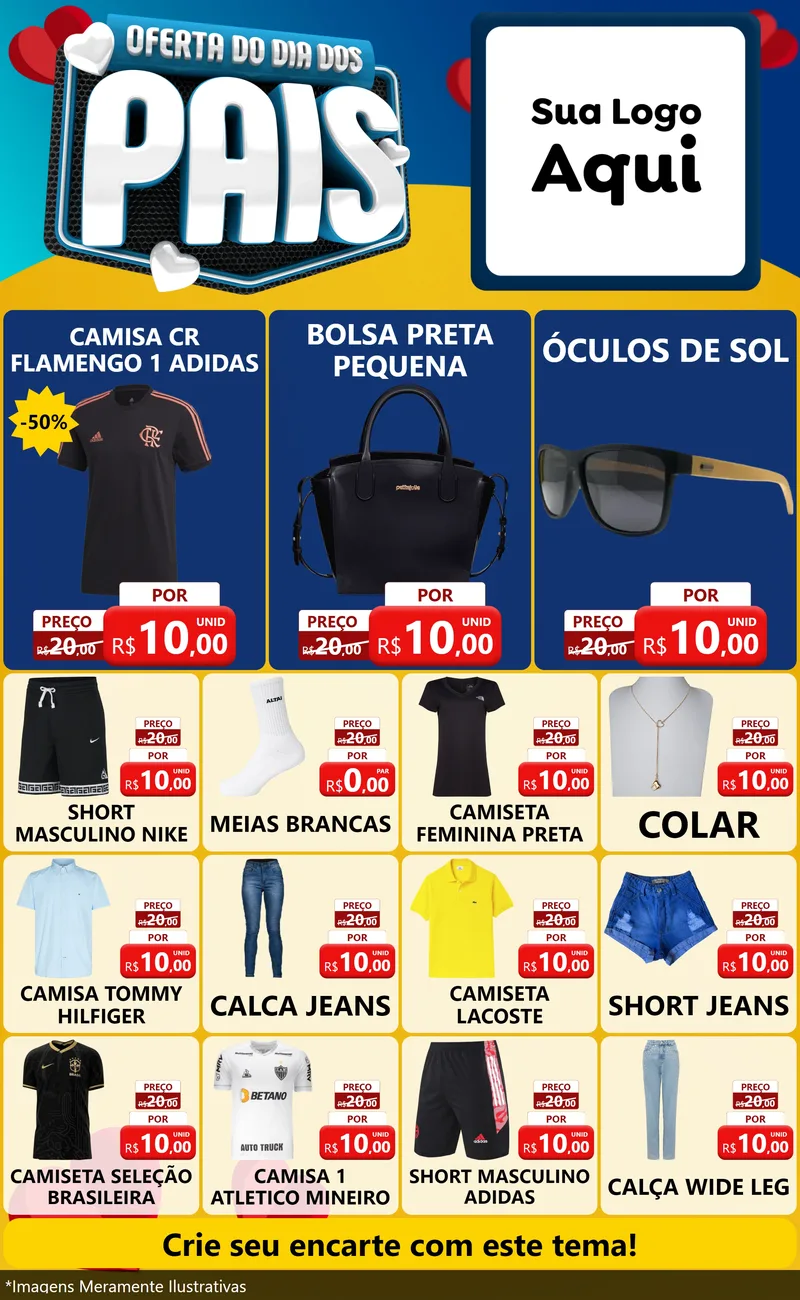 Modelo de Encarte para Encarte Grande com o tema Oferta Do Dia Dos Pais para Roupas e acessórios