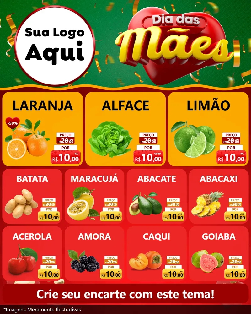 Modelo de Rede Social para Feed Instagram com o tema Dia das Mães para Hortifrúti