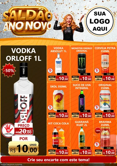 Modelo de Encarte para Encarte A4 Vertical com o tema Saldão de Ano Novo para Distribuidora de bebidas