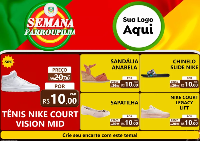 Modelo de Encarte para Encarte A4 Horizontal com o tema Semana Farroupilha para Calçados