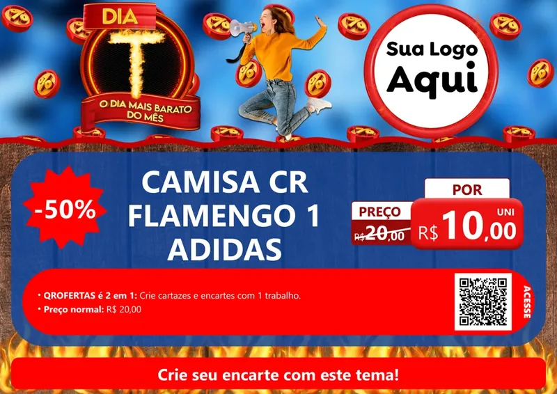 Modelo de Cartaz para Cartaz A4 Horizontal com o tema Dia T - O Dia Mais Barato Do Mês para Roupas e acessórios