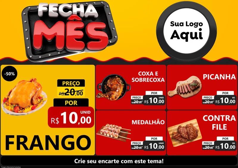 Modelo de Encarte para Encarte A4 Horizontal com o tema Fecha Mês para Assados