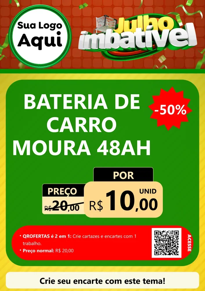 Modelo de Cartaz para Cartaz A4 Vertical com o tema Julho Imbatível para Baterias Elétricas