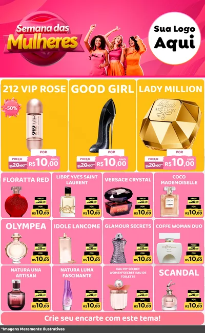 Modelo de Encarte para Encarte Grande com o tema Semana das Mulheres para Perfumes