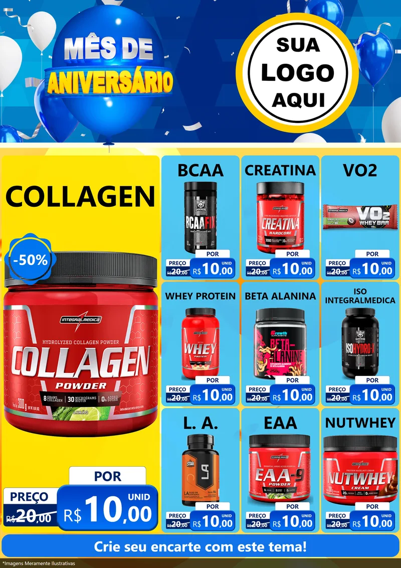 Modelo de Encarte para Encarte A4 Vertical com o tema Mês de Aniversário para Suplementos alimentares