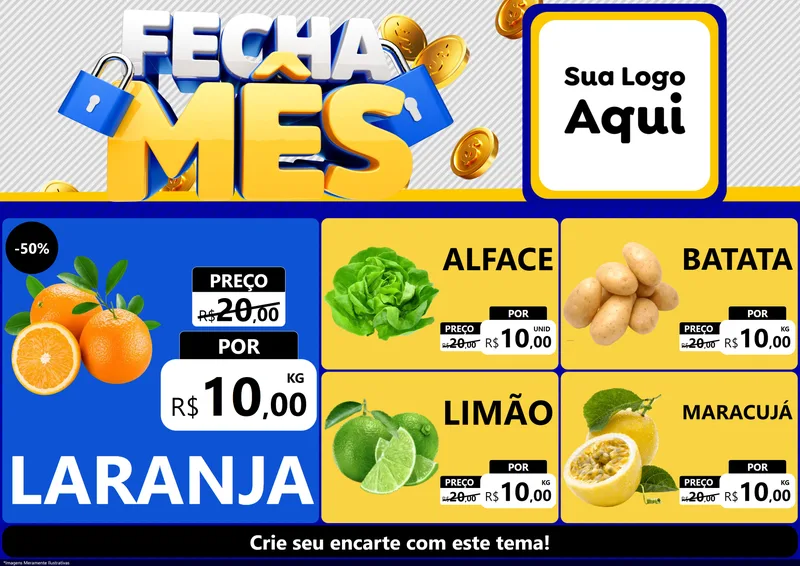 Modelo de Encarte para Encarte A4 Horizontal com o tema Fecha Mês para Hortifrúti