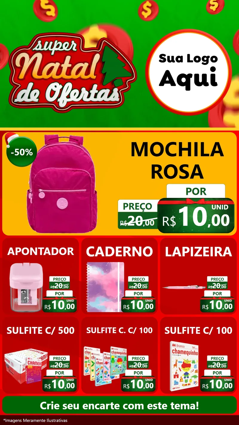Modelo de Rede Social para Stories com o tema Super Natal de Ofertas para Papelaria