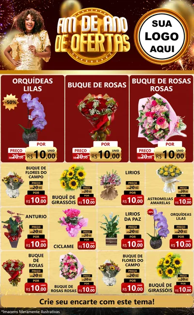 Modelo de Encarte para Encarte Grande com o tema Fim de Ano de Ofertas para Floricultura e jardim