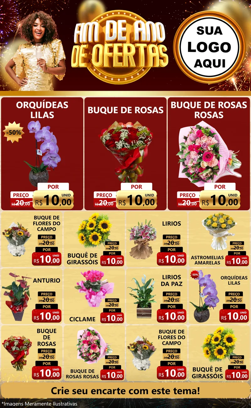 Modelo de Encarte para Encarte Grande com o tema Fim de Ano de Ofertas para Floricultura e jardim