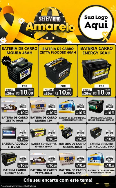 Modelo de Encarte para Encarte Grande com o tema Setembro Amarelo para Baterias Elétricas