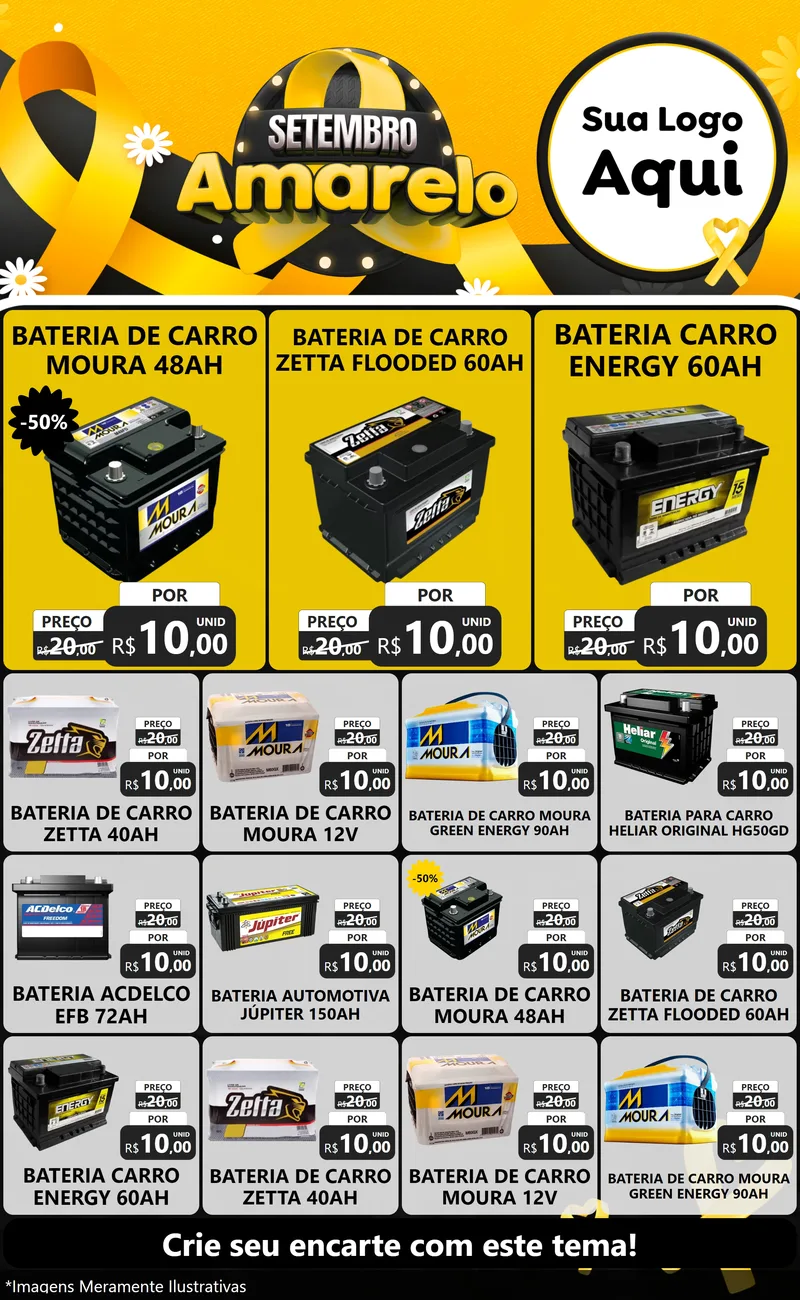 Modelo de Encarte para Encarte Grande com o tema Setembro Amarelo para Baterias Elétricas