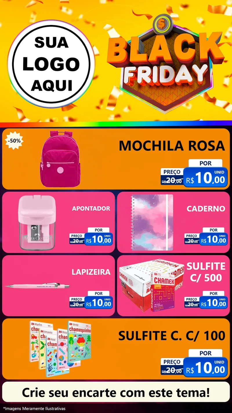 Modelo de TV para TV Vertical com o tema Black Friday para Papelaria