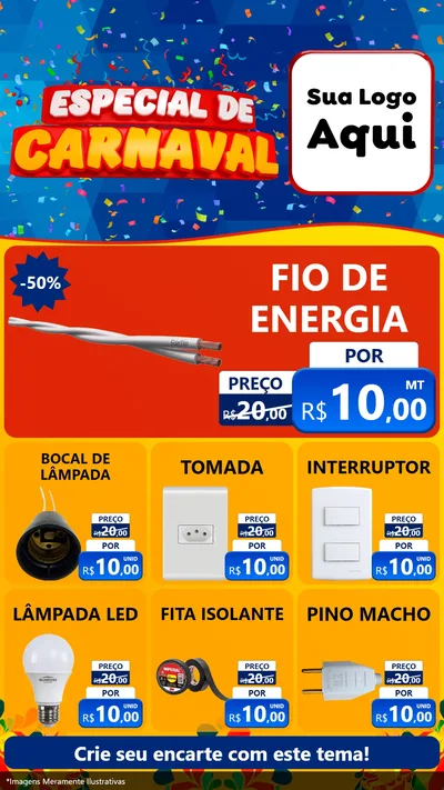 Modelo de Rede Social para Stories com o tema Especial de Carnaval para Materiais Elétricos