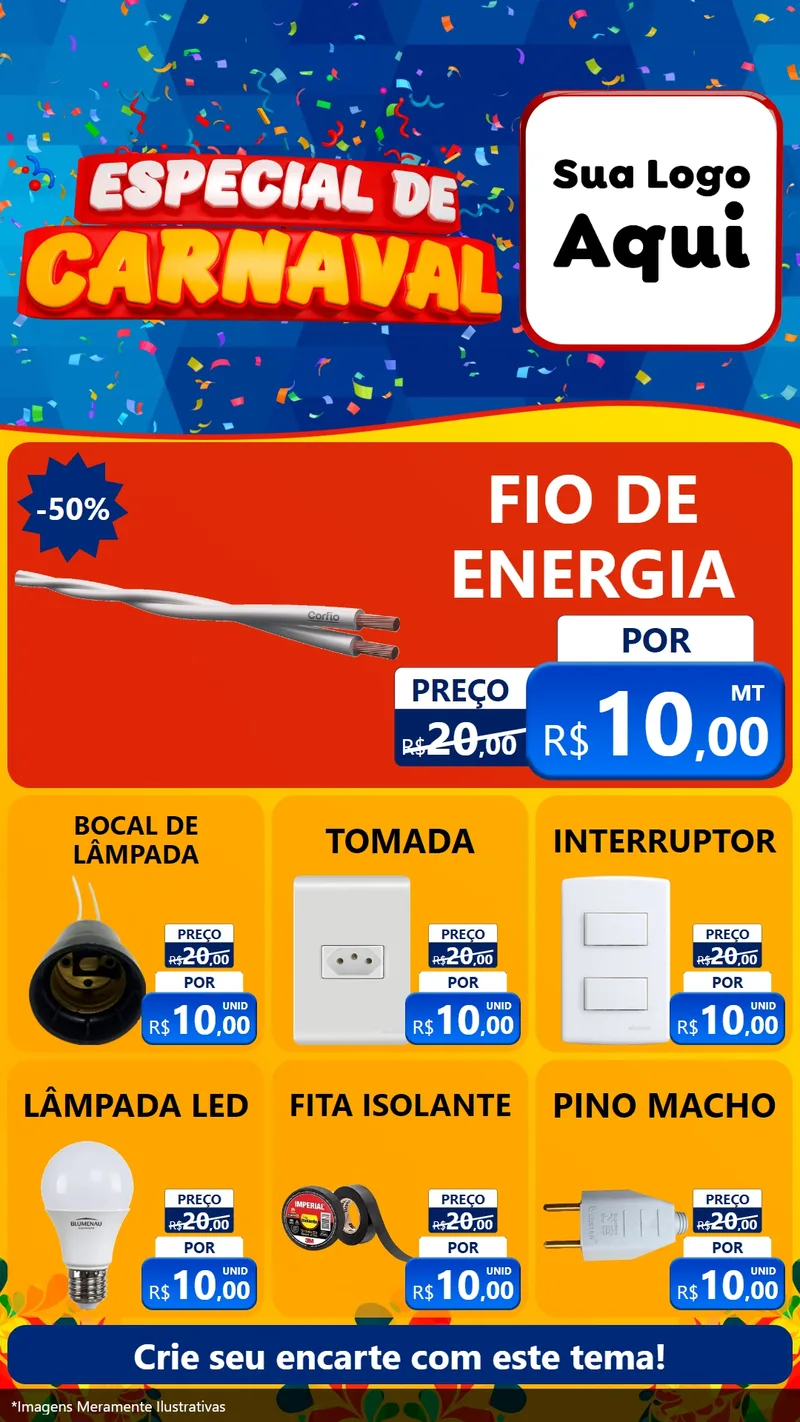 Modelo de Rede Social para Stories com o tema Especial de Carnaval para Materiais Elétricos