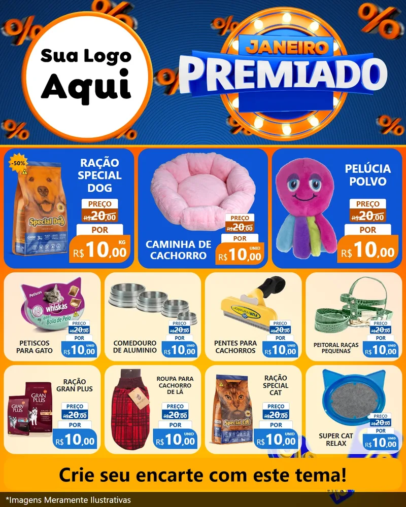 Modelo de Rede Social para Feed Instagram com o tema Janeiro Premiado para Pet Shop