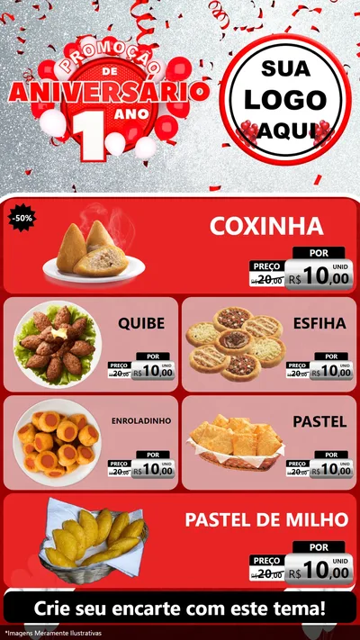 Modelo de TV para TV Vertical com o tema Promoção de Aniversário - 1 Ano para Salgadaria