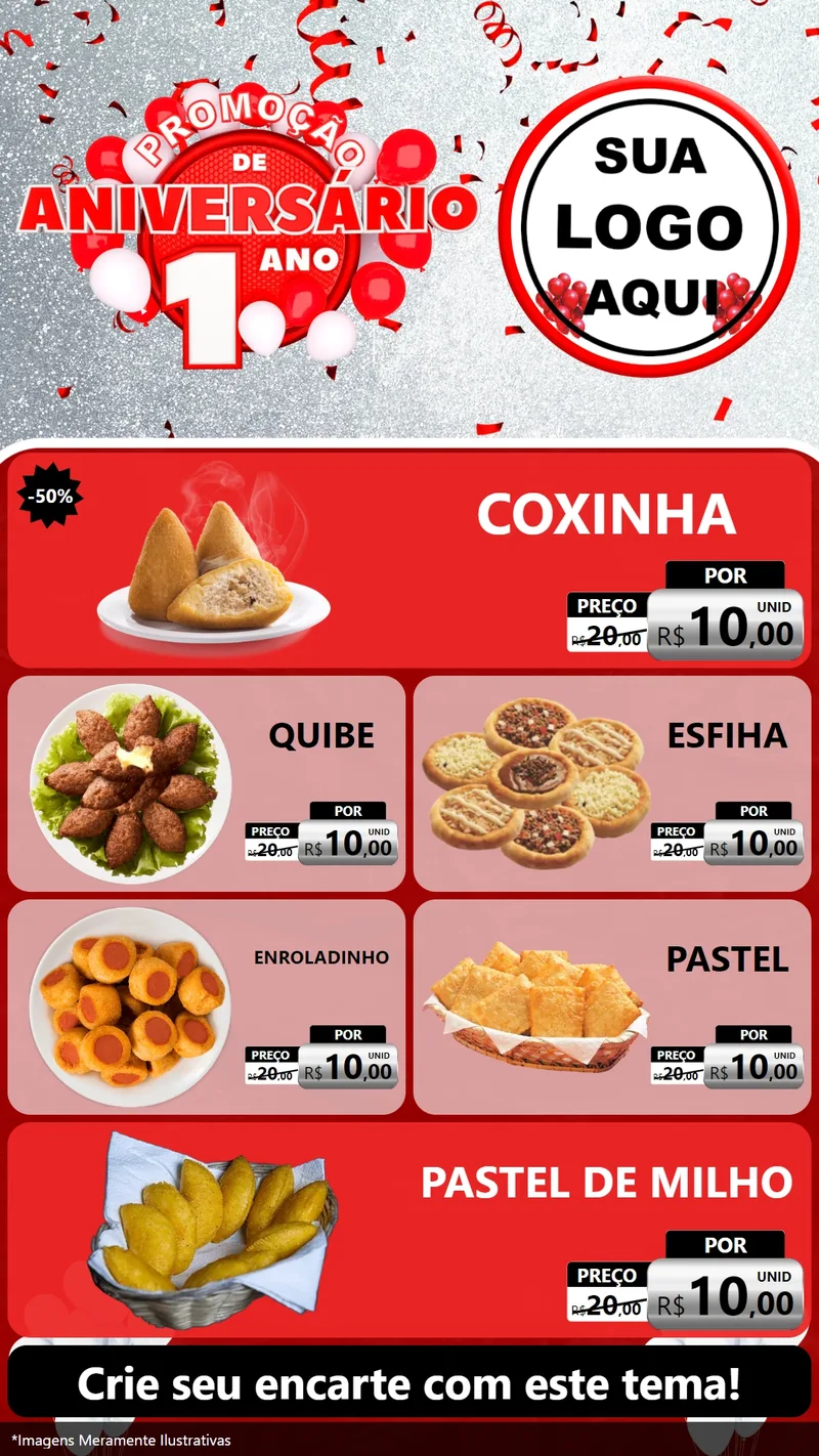 Modelo de TV para TV Vertical com o tema Promoção de Aniversário - 1 Ano para Salgadaria