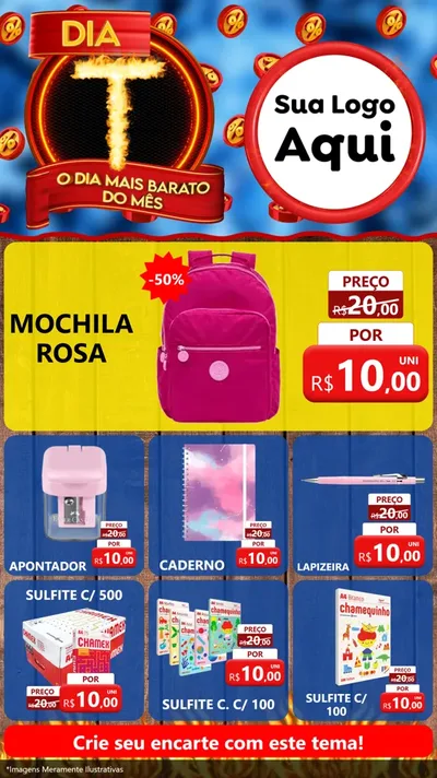 Modelo de Rede Social para Stories com o tema Dia T - O Dia Mais Barato Do Mês para Papelaria