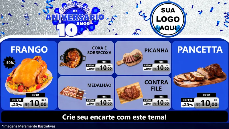 Modelo de TV para TV Horizontal com o tema Promoção de Aniversário - 10 Anos para Assados