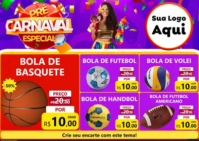 Modelo de Encarte para Encarte A4 Horizontal com o tema Pré-Carnaval Especial para Artigos Esportivos