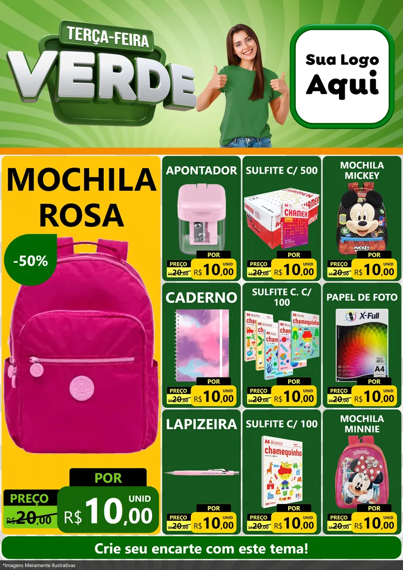 Modelo de Encarte para Encarte A4 Vertical com o tema Terça - Feira Verde para Papelaria