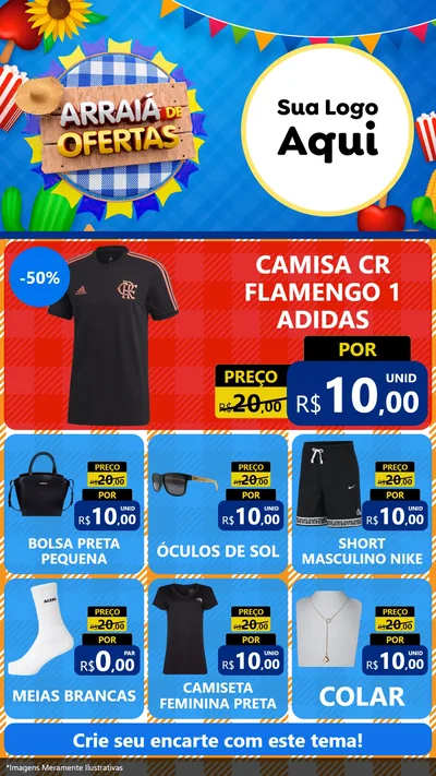 Modelo de Rede Social para Stories com o tema Arraiá de Ofertas para Roupas e acessórios